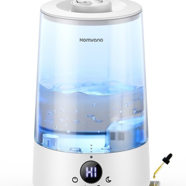 Homvana Humidifier for Bedroom, 3.6L Cool Mist Humidifiers, 360° Rotatable Mist, 34H Runtime, Quiet 16dB, Night Light, Air Humidifier for Baby, Plants, Office, Oil Diffuser, Ultrasonic (Transparent)
