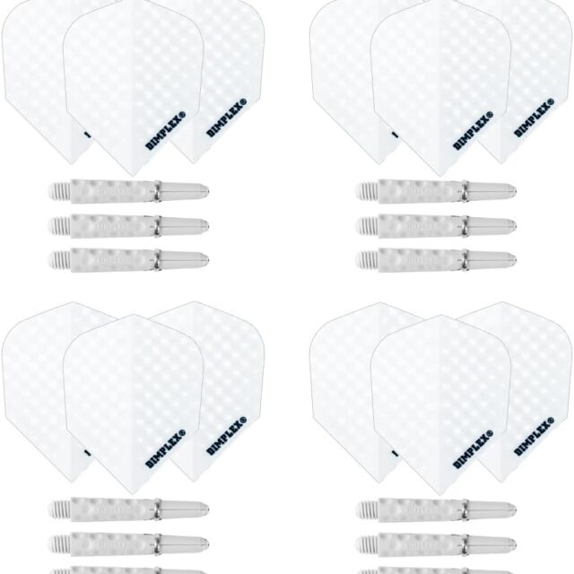 Harrows Darts 4 x Sets of Dimplex Dart Stems and Dimplex Dart Flights – 12 Dart Shafts 12 Darts Flights in Total – Medium & Short, Black & White