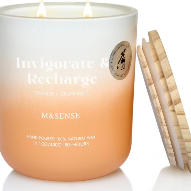 M&SENSE Grapefruit Orange Candle – 400g Non Toxic – 80 Hours – Natural Soy Wax – 2 Wick – Aromatherapy Bathroom – Home Gift