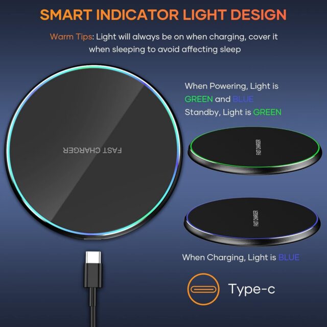Wireless Charger, Wireless Charging Pad for iPhone 17/16/15/14/13/12/11 Pro/Pro Max/XS Max/XR/SE, Wireless Charging Mat Station for Samsung Galaxy S22/S21S20/S10/S9/Note10/9, AirPods 2/Pro