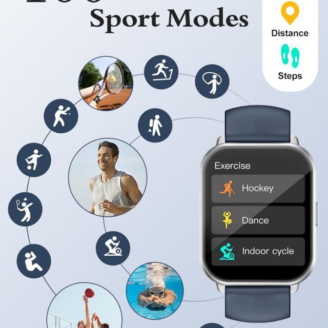 RUIMEN Smart Watch Answer Dial Call,Smart Watches for Women Men 1.85″HD Screen Fitness watch with SpO2 Heart Rate Sleep Monitor Step Counter Waterproof 100+ Sports Mode for Android iOS (2 Bands)