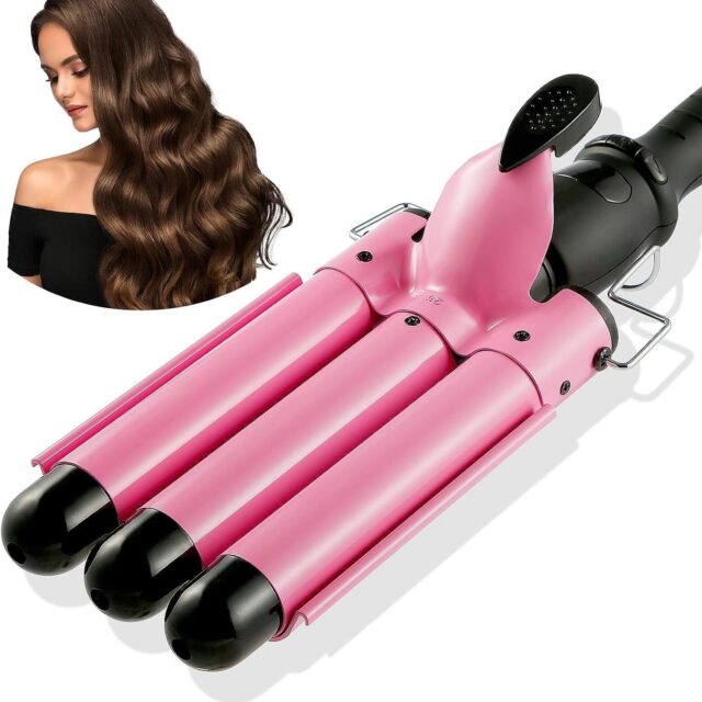 3 Barrel Curling Iron Wand，25mm Hair Crimper with Dual Voltage Temperature Adjustable, Ceramic Hair Crimper, Fast Heating Long Lasting Curling Crimpers