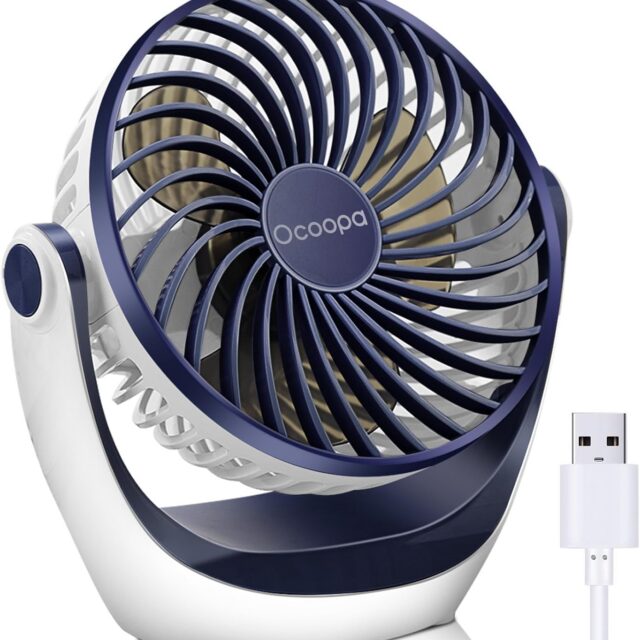OCOOPA USB Fan Quiet Portable Mini Powerful 3 Speeds for Bedroom, Office, Bathroom, Kitchen (360° Rotation, USB Powered)
