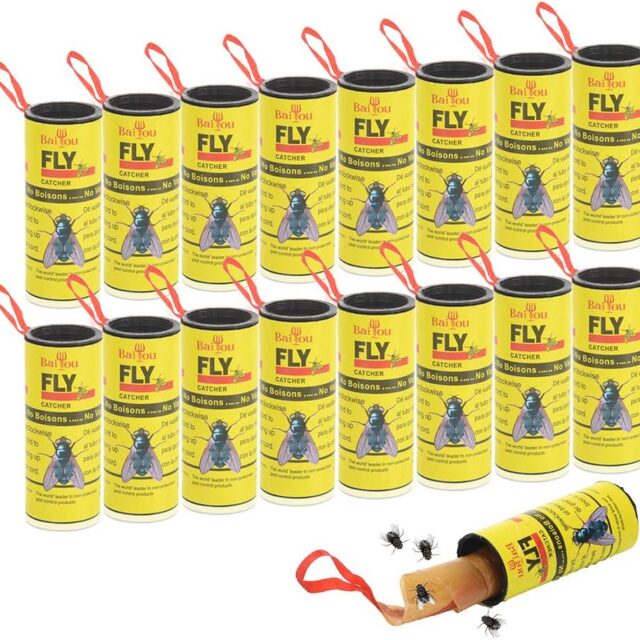 BaiYou Fly Paper Fly Strips Fly catcher Strips 16 Pack Sticky Fruit Fly Trap for House Indoor Outdoor Use