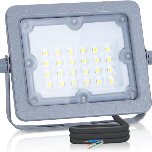 Aigostar 20W Led Floodlight, 1800LM Security Lights Outdoor, 6500K Cold White Ultra-Bright Outdoor Spotlight, LED Outside Lights Main Powered, IP65 Waterproof Security Site for Garden, Warehouse