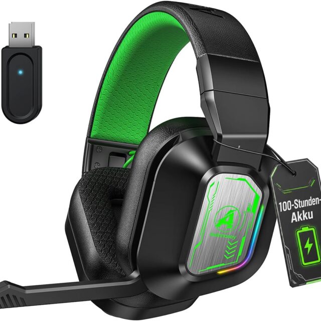 PH4 Wireless Gaming Headset with Microphone 50H Battery, 2.4GHz + BT Gaming Headphones for FIFA/Streaming/CS:GO,Low Lantancy(≤20ms), Compatible with PS5/PS4/PC,Black Green