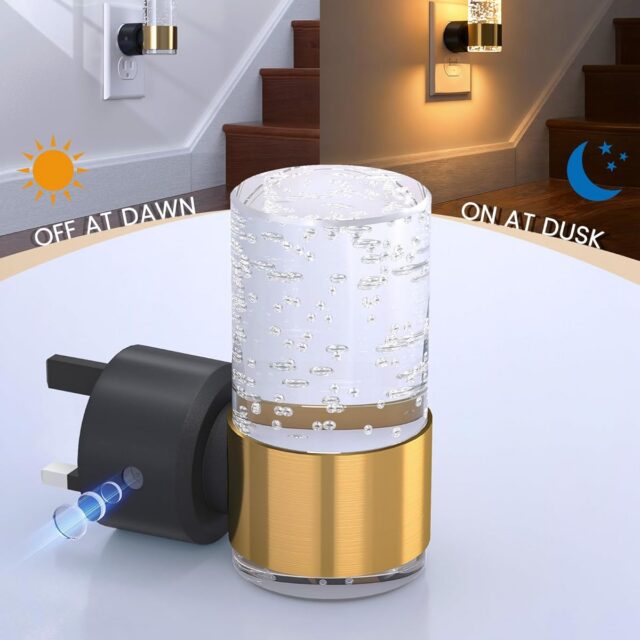 NIORSUN Night Light Plug into Wall, Dimmable Nights Lights with 3 CCT & 5 Brightness Levels, Slim Acrylic Plug in Night Light, Auto Dusk to Dawn Sensor for Stairs, Hallway, Bathroom, Gold,2 Pack