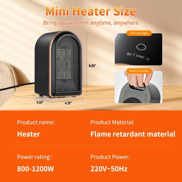 Electric Heater,Heaters for Home, 1200W Energy Efficient Space Silent Room Heater, Portable Ceramic Fan Heaters, Thermostat 2 Modes, Overheat & Tip Over Protection, for Bedroom Office ﻿