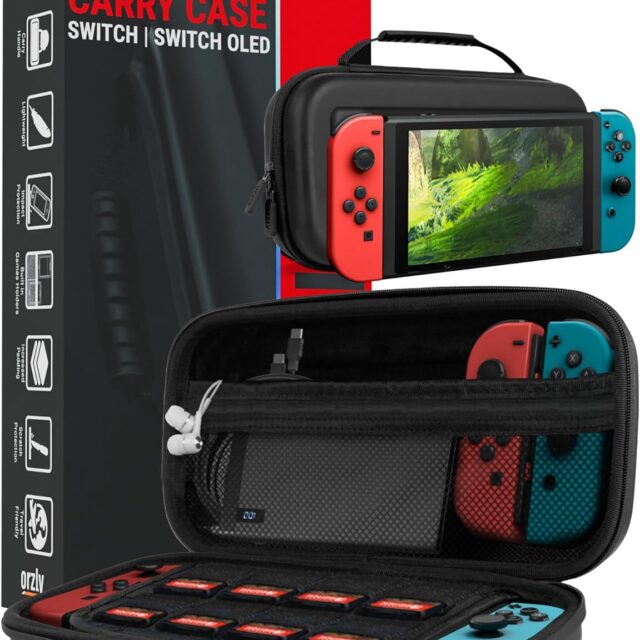 Carry Case Compatible with Nintendo Switch and New Switch OLED Console – Black Protective Hard Portable Travel Carry Case Shell Pouch with Pockets for Accessories and Games