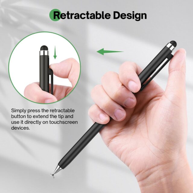 Mixoo Stylus Pens for Touch Screens – 2 in 1 Retractable Stylus Pen for iPad, High Sensitivity Tablet Pen 2pcs Stylus for iPad/iPhone/Samsung Galaxy and All Touch Devices （Black+White)