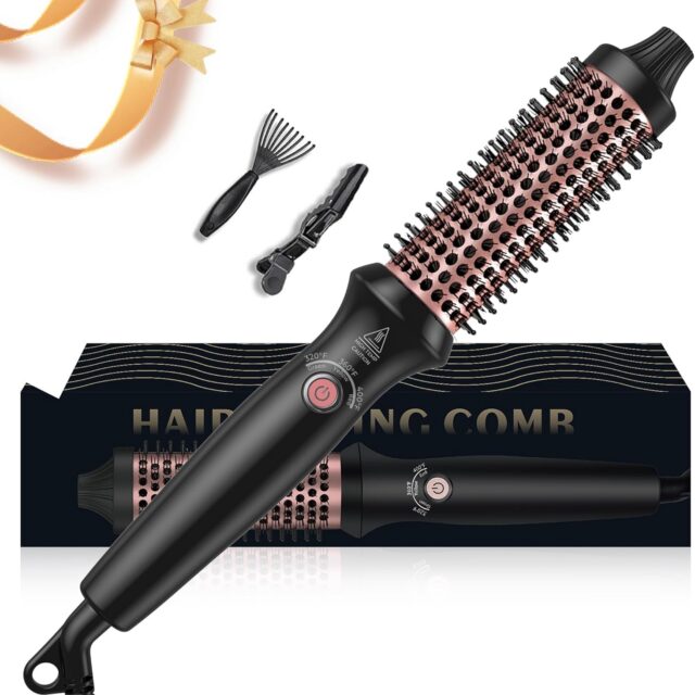 3 in 1 Thermal Hair Brush 32mm – Hot Volumizer and Straightener With Heat 320-400°F, Travel Styling Tool