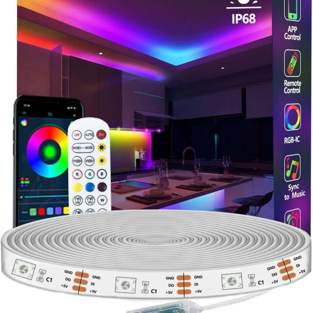 3M Ws2812 RGB+IC LED Strip Lights IP68 Outdoor Waterproof, 5V USB Powered, Music Sync Bluetooth APP/RF Remote Control Lights for Balcony,Deck,Camping,Garden,Bedroom Decor