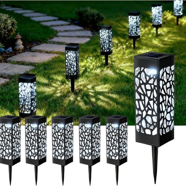 6 Pack Pathway Lights Solar Powered IP65 Waterproof Garden Night Light Outdoor Ground Lights Decoration Auto On/Off Lighting for Garden, Lawn, Patio, Yard, Driveway, Stairs, Party, Holiday