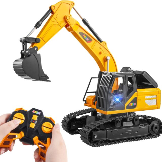 JOYIN Remote Control Digger Toys for Boys, RC Excavator Toy with Lights | 2.4Ghz RC Digger Toys Construction Toys, Boys Toys, Kids Toys, Ideal Gifts for Boys Girls 3 4 5 6 7 8-12 Years Old