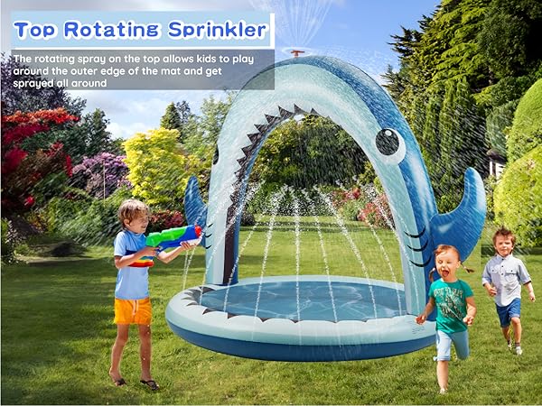 Gleamkid Splash Pad, 4-in-1 Inflatable Shark Water Toy and pool